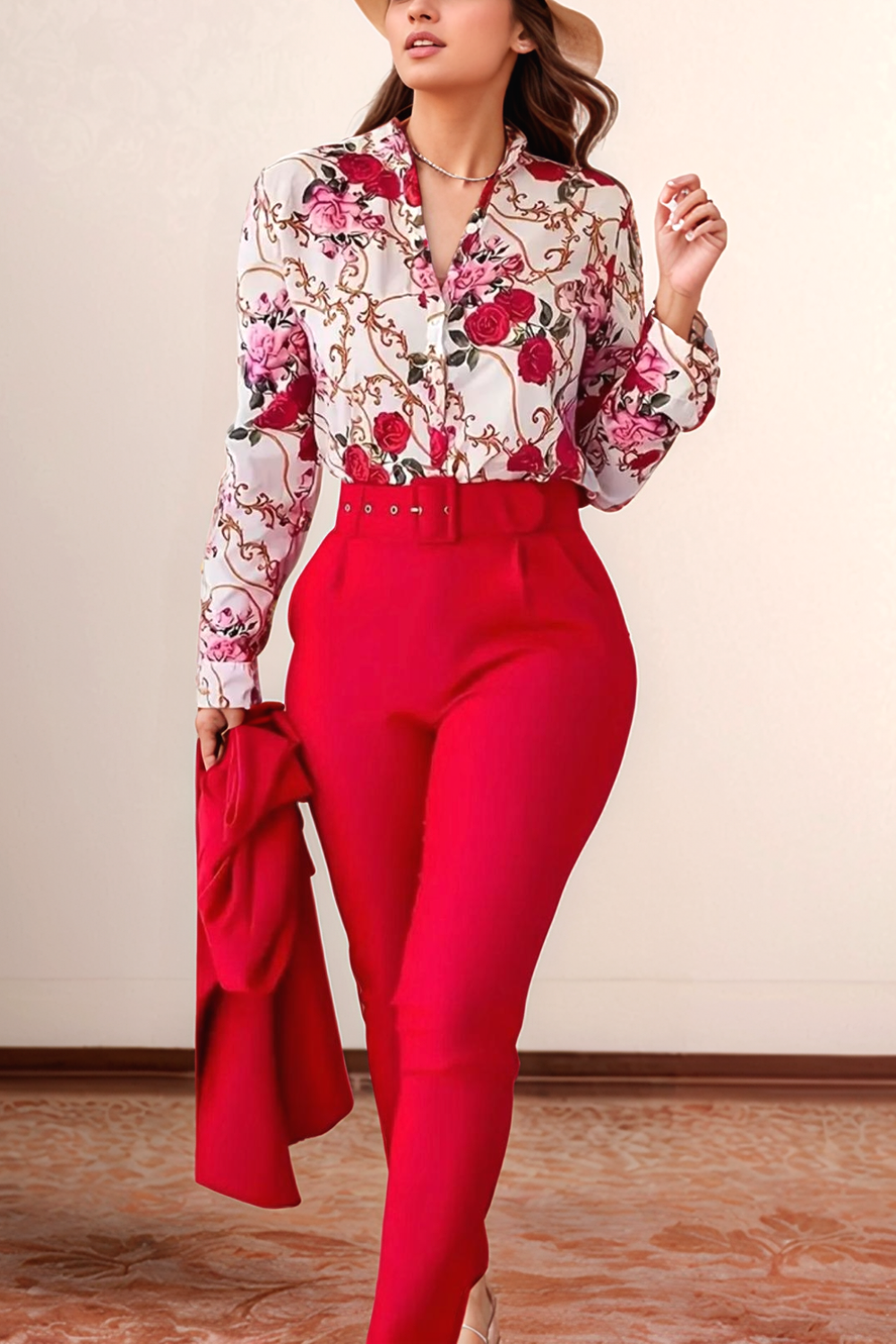 Lea Bergen™ | Blomstret Bluse & Høyt Liv Bukse
