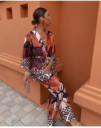 Lea Bergen™ | Kimono med Blomster & Vide Bukser