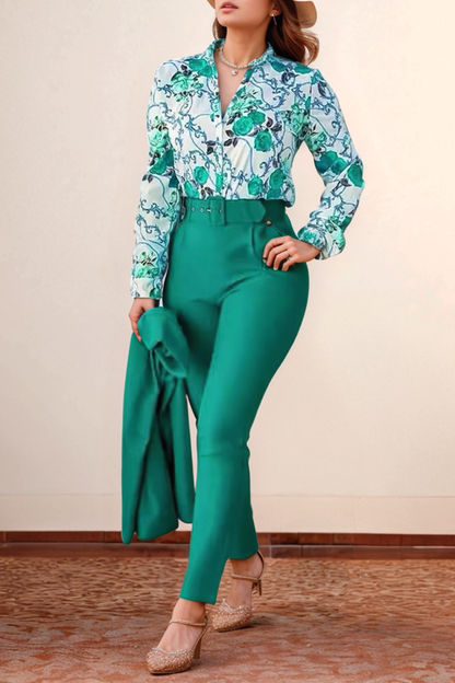 Lea Bergen™ | Blomstret Bluse & Høyt Liv Bukse