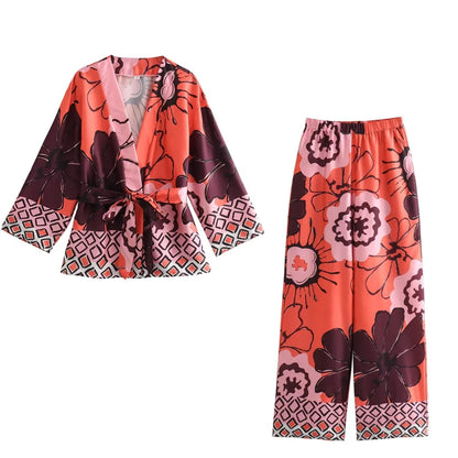 Lea Bergen™ | Kimono med Blomster & Vide Bukser